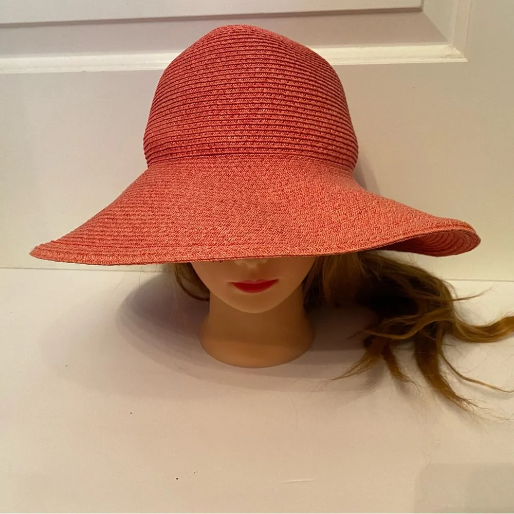 ERIC JAVITS HAT PINK WIDE BRIM STRAW SUN PACKABLE SQUISHEE USA - Picture 3 of 10